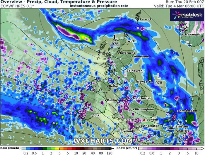 Scatter snow showers map