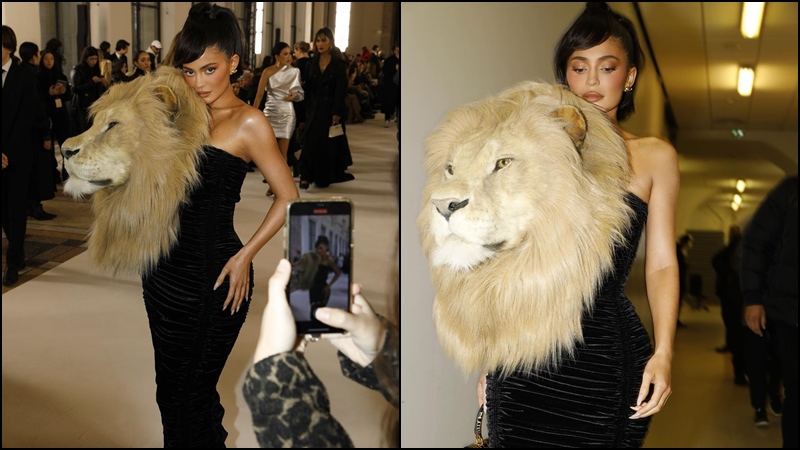 Kylie Jenner lion head gown Paris Fashion Week