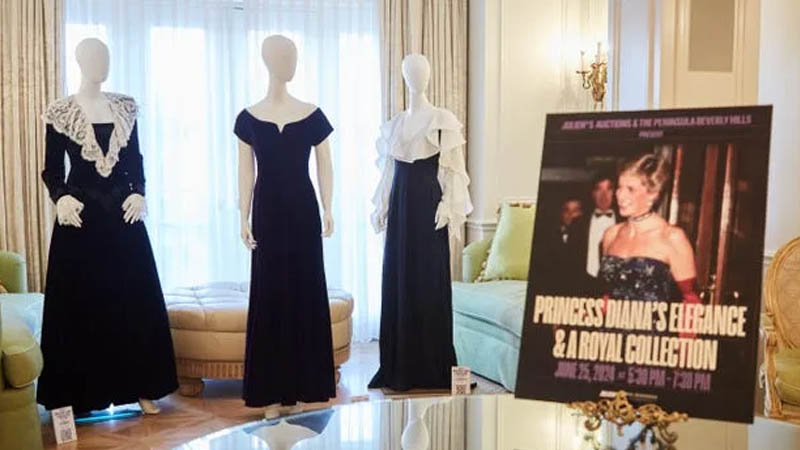 A collection of gowns featured in Princess Diana’s Elegance & A Royal Collection