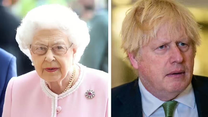 The late Queen and Boris Johnson