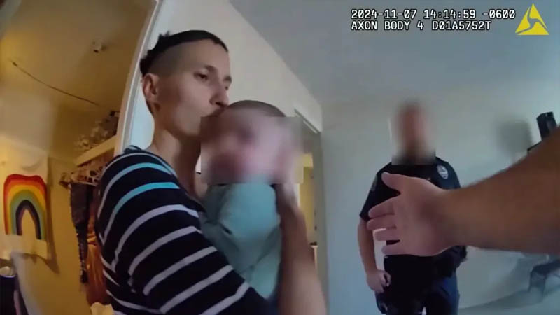 camera footage captures a Missouri mom holding her baby