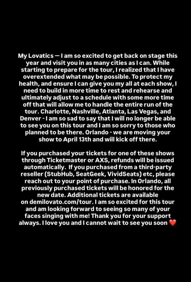 Demi Lovato Tour Update