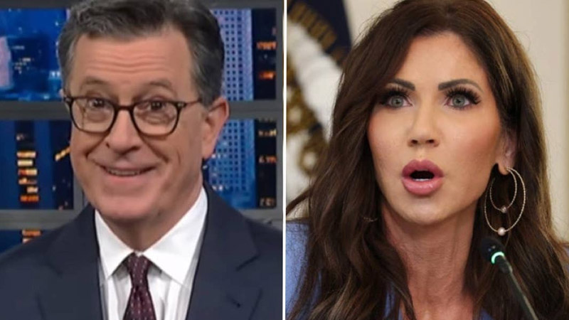 Stephen Colbert and Kristi Noem